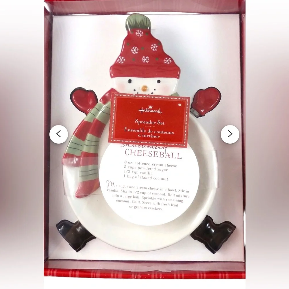 Vintage Hallmark Christmas Snowman Cheeseball Dish, Spreader Serving Dish